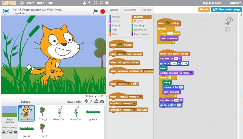 вид экрана scratch